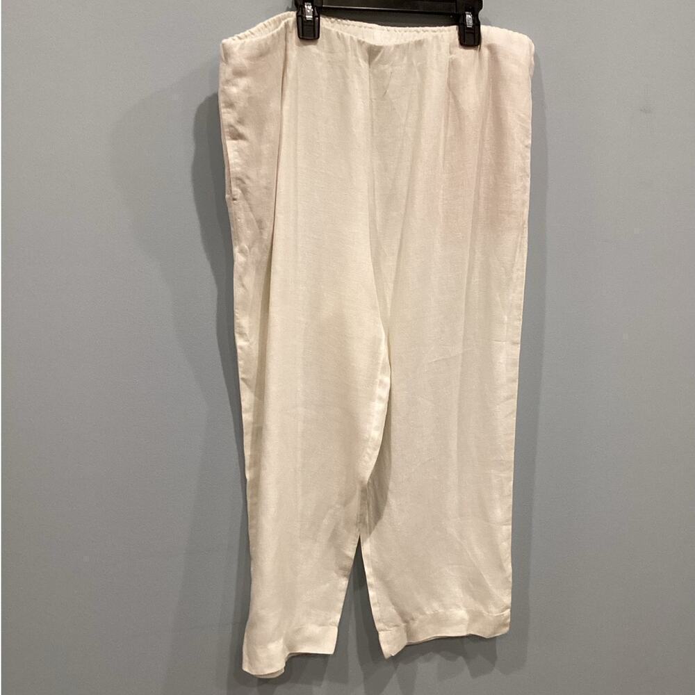 J.Jill Womens Linen Cropped Pants Large L White Coastal Beachy Classic Lagenlook